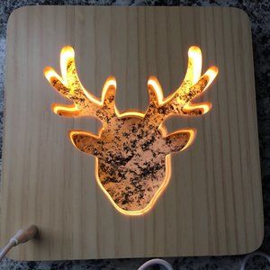 Wood Led Lamp 3D Deer 7.5"x7.5" Open Box